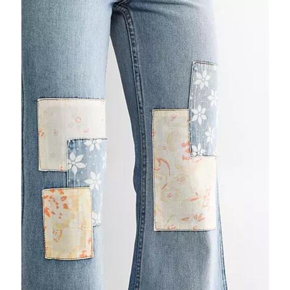 Billabong X Wrangler Womens High Rise Super Flare Blue Jeans Floral Patchwork 28 - Picture 6 of 16